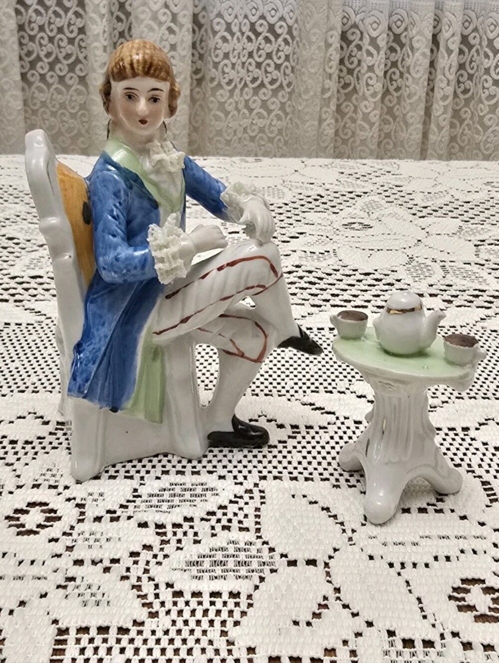 Vintage Porcelain Victorian Gentleman Figurine Colonial Tea Table Set Taiwan